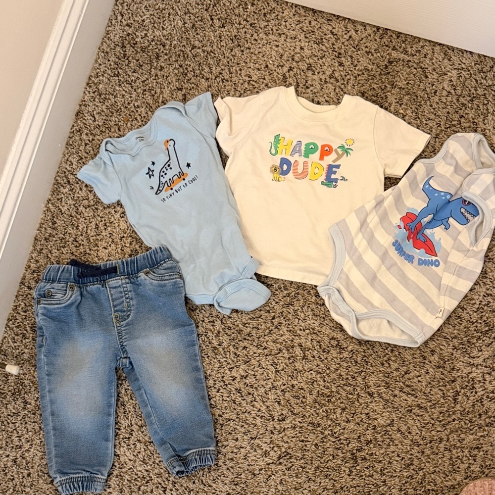 Blue and White Dinosaur Baby Onesie Set